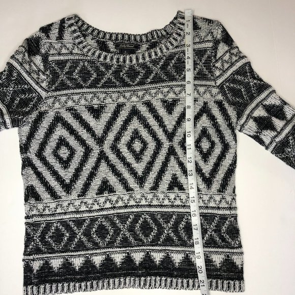 Lucky Brand Jacquard Black & White Geo Print Long Sleeve Sweater Y2K Classic - Picture 5 of 10